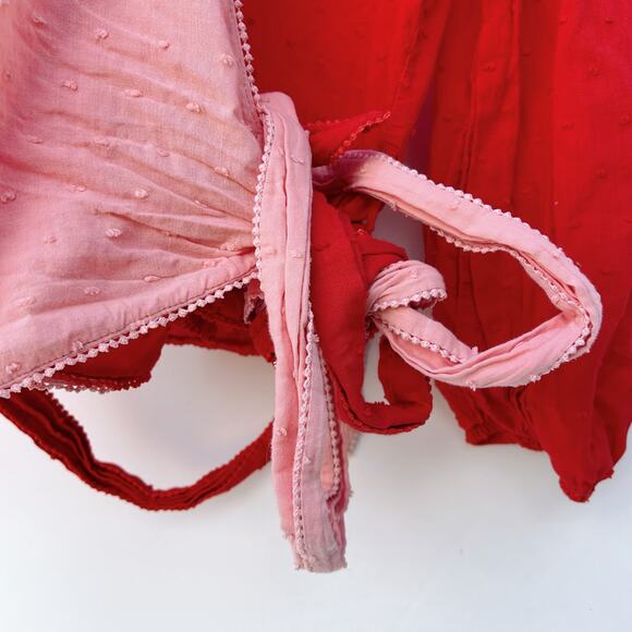 Farm Rio Red Pink Colorblock Wrap Long Sleeve Top Blouse Small Tie Front - Picture 7 of 10